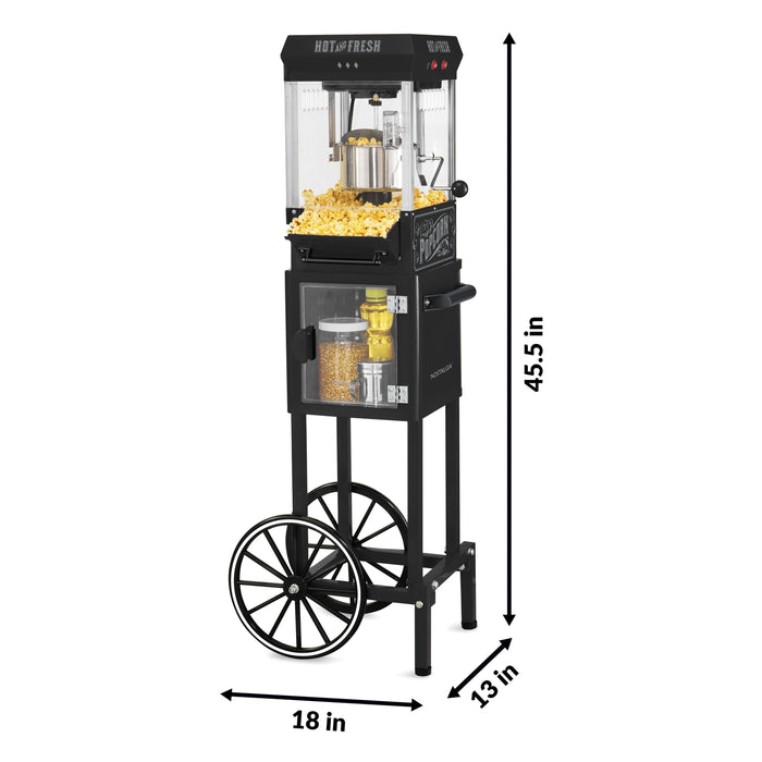 Nostalgia 2.5 Ounce Popcorn Cart, 10-Cup, with 5-Quart Popcorn Bowl, 45 inches tall with dimensions 