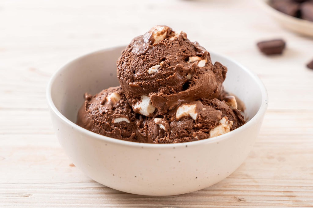 a bowl of rocky road ice cream 