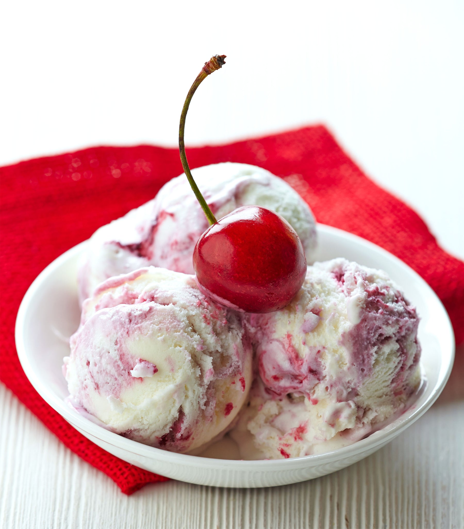 a bowl of cherry vanilla ice cream