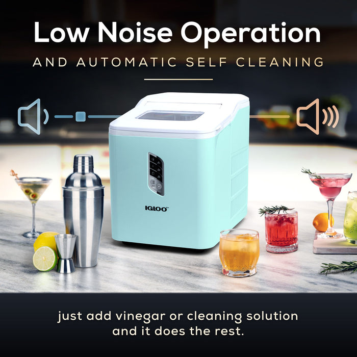 Igloo Automatic Ice Maker, Self-Cleaning, Countertop Size, 26 lbs in 24 Hours, 9 Large or Small Ice Cubes in 7 Minutes, Aqua