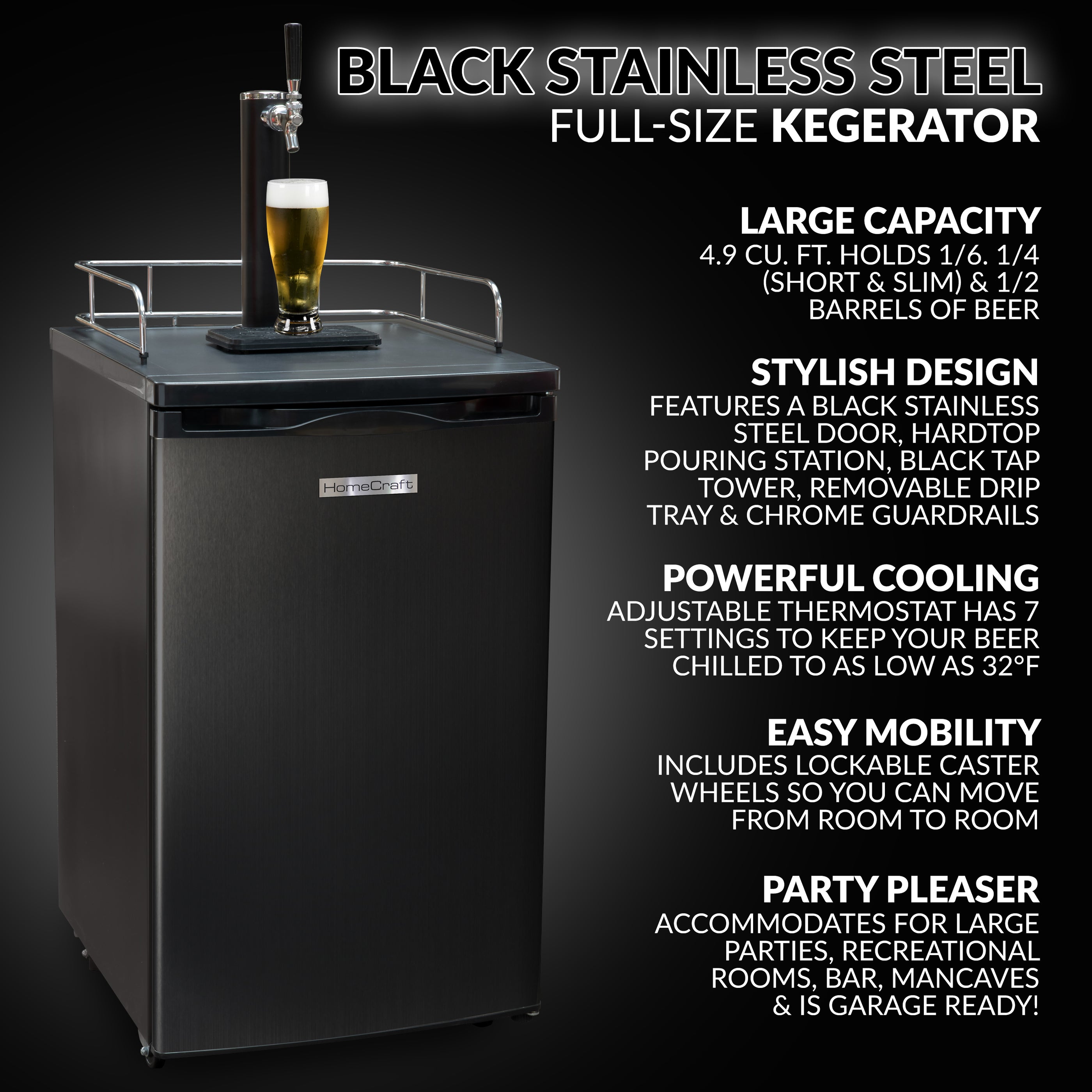HomeCraft™ 4.9 Cu. Ft. Full Size Kegerator Draft Beer Dispenser