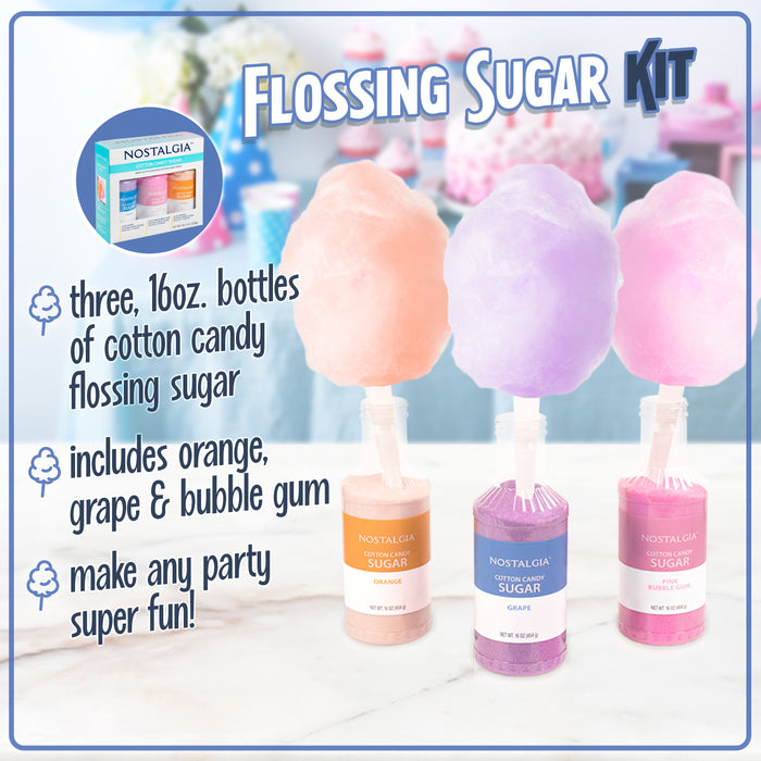 Cotton Candy Flossing Sugar - Grape, Pink Bubble Gum, Orange - 3 Pack