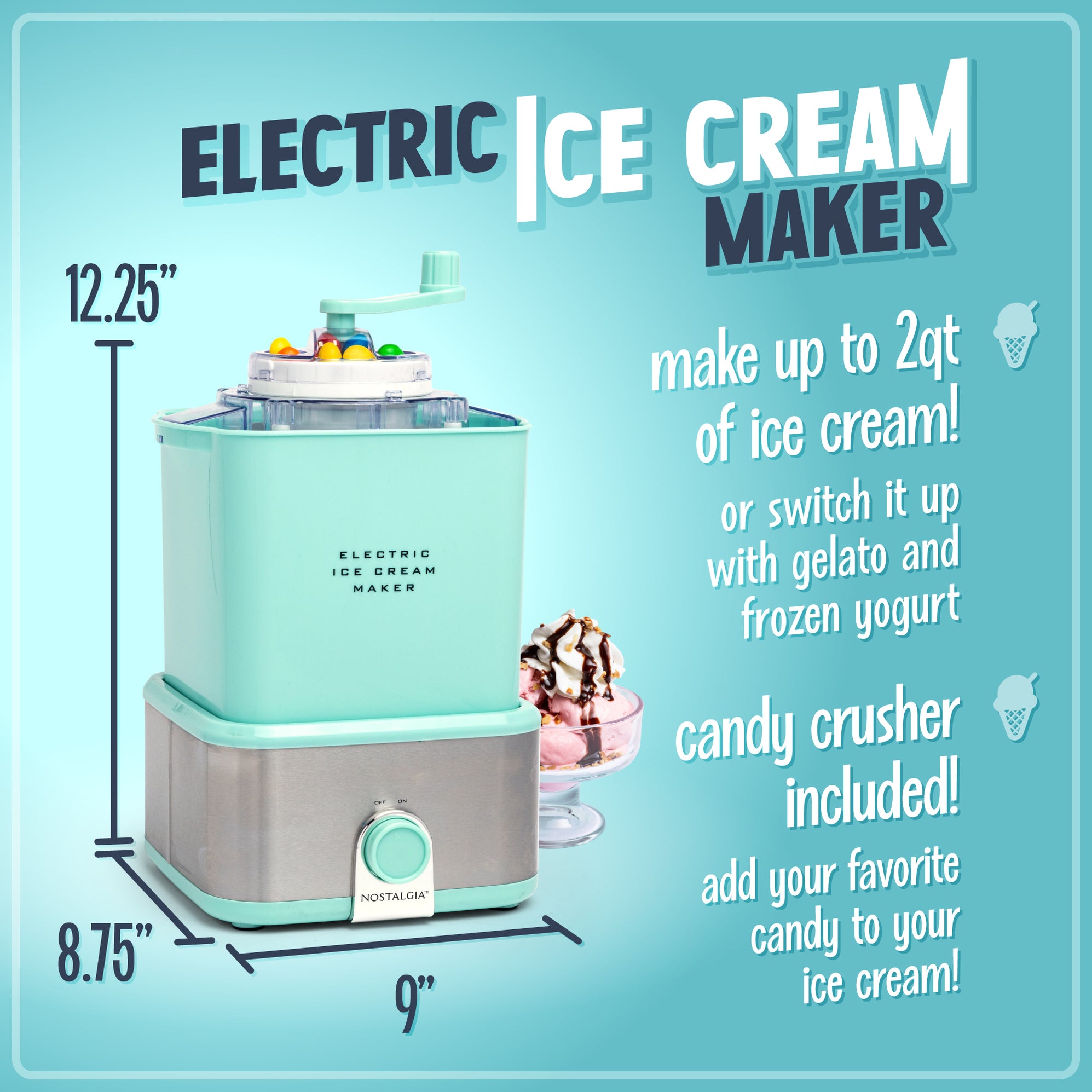 2Quart Electric Ice Cream Maker With Candy Crusher — Nostalgia Products