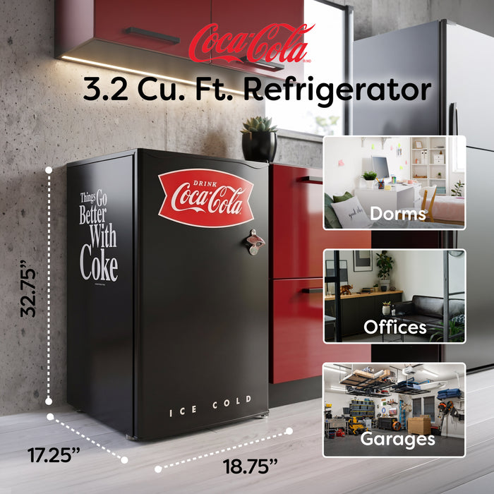 Coke 3.2 Cu. Ft. Refrigerator With Freezer and Bottle Opener