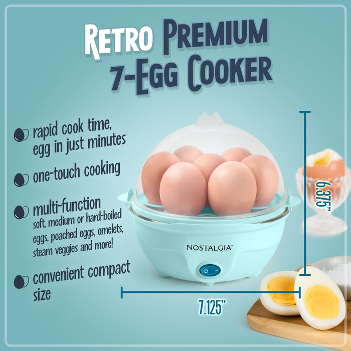 Retro Premium 7-Egg Capacity Electric Egg Cooker, Aqua