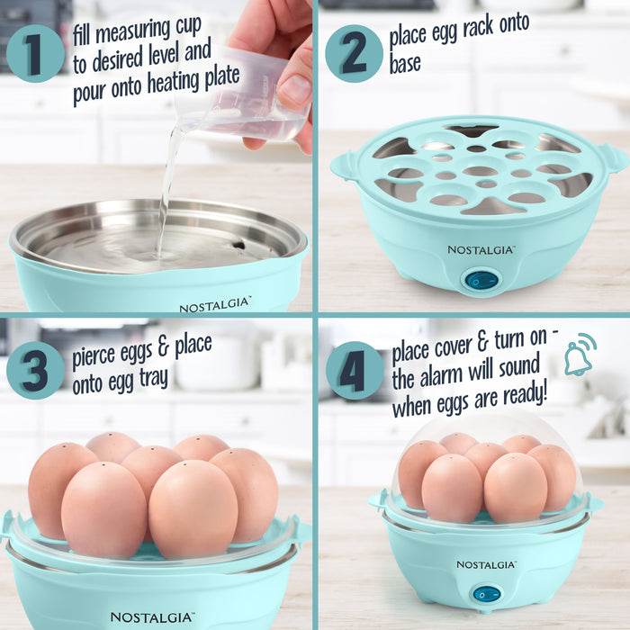 Retro Premium 7-Egg Capacity Electric Egg Cooker, Aqua