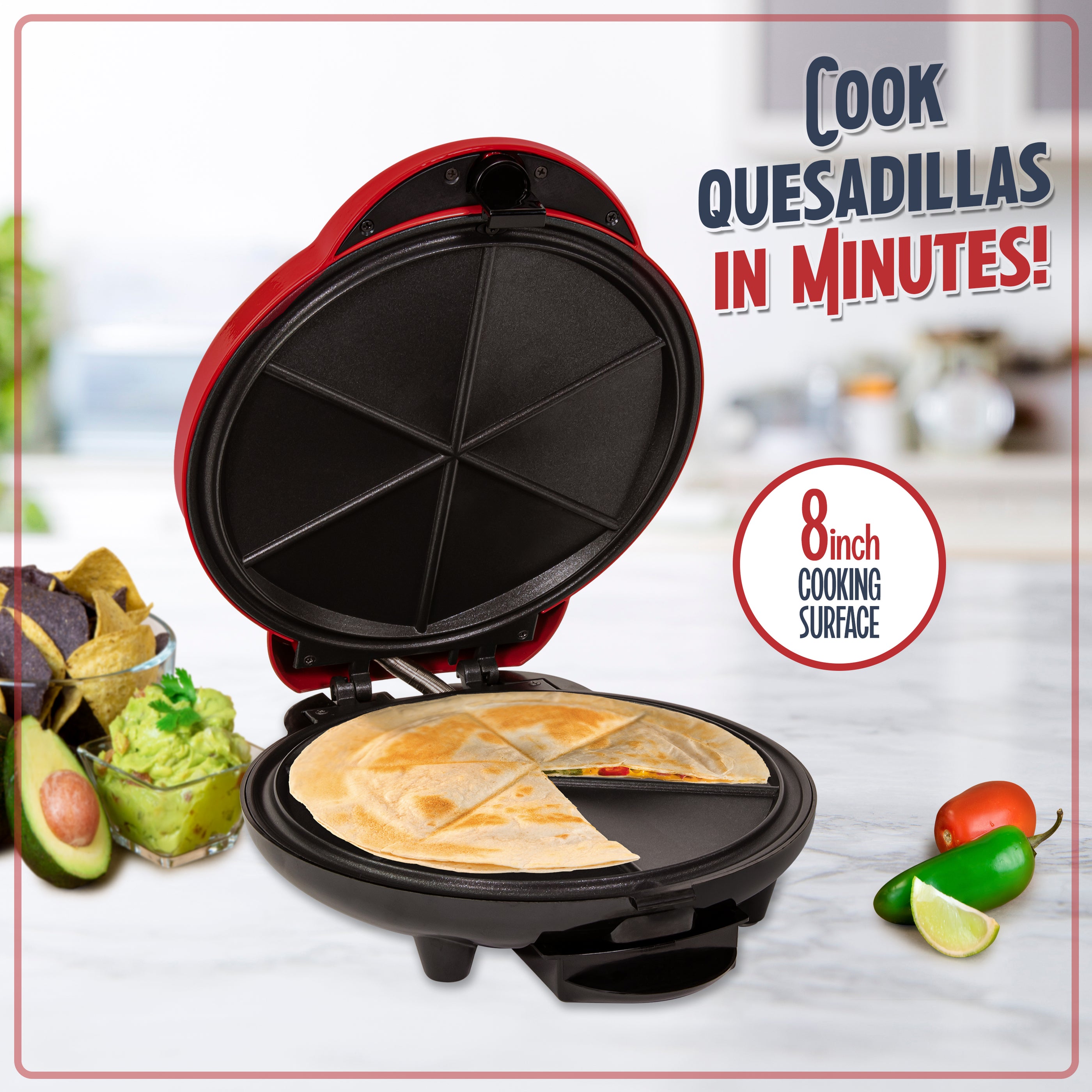 6Wedge Electric Quesadilla Maker with Extra Stuffing Latch — Nostalgia
