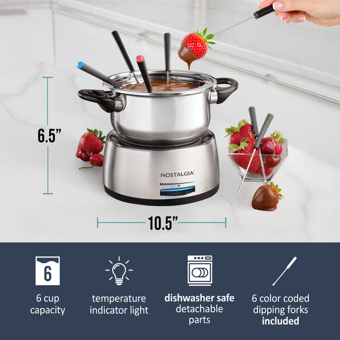 6-Cup Stainless Steel Electric Chocolate & Cheese Fondue Pot