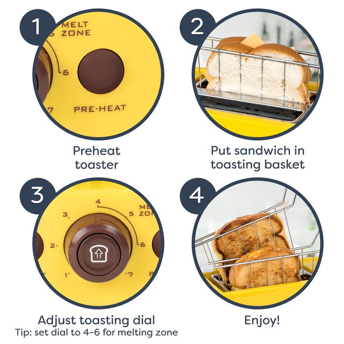 Deluxe Grilled Cheese Sandwich Toaster with Toasting Baskets with Extra Wide Slots