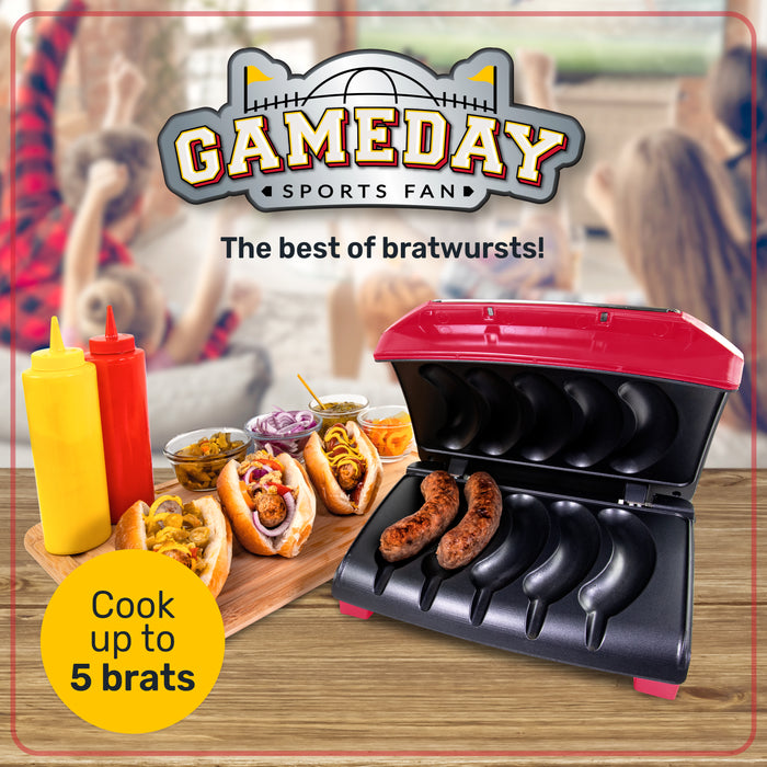 Nostalgia Game Day Sausage and Brat 5 Link Electric Grill with Oil Drip Tray