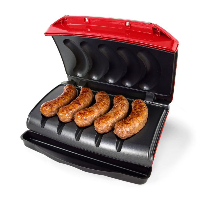 Nostalgia Game Day Sausage and Brat 5 Link Electric Grill with Oil Drip Tray