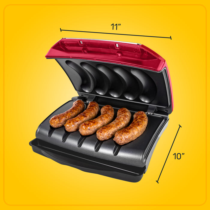 Nostalgia Game Day Sausage and Brat 5 Link Electric Grill with Oil Drip Tray