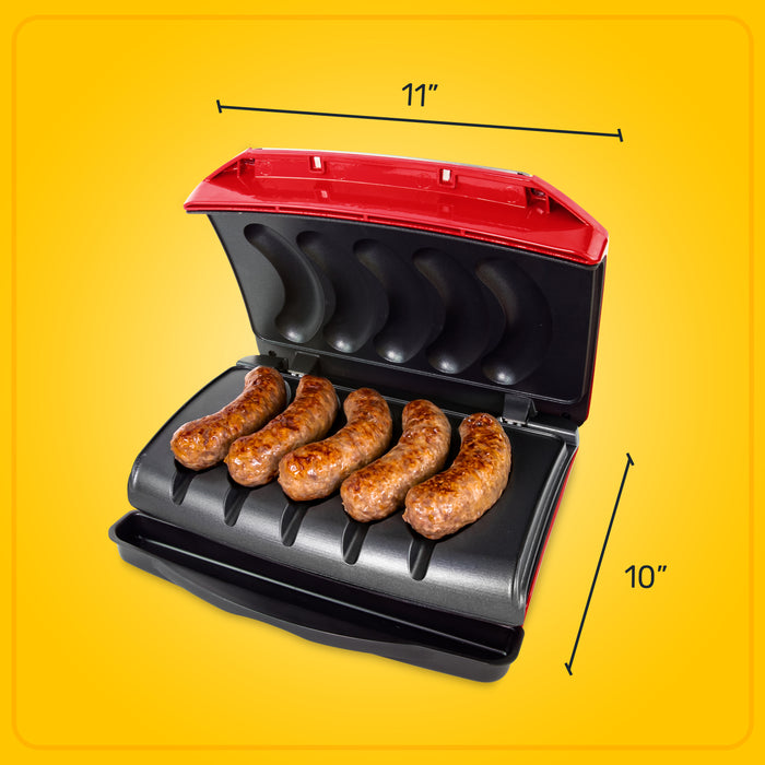 Nostalgia Game Day Sausage and Brat 5 Link Electric Grill with Oil Drip Tray