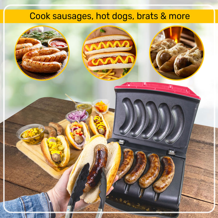 Nostalgia Game Day Sausage and Brat 5 Link Electric Grill with Oil Drip Tray