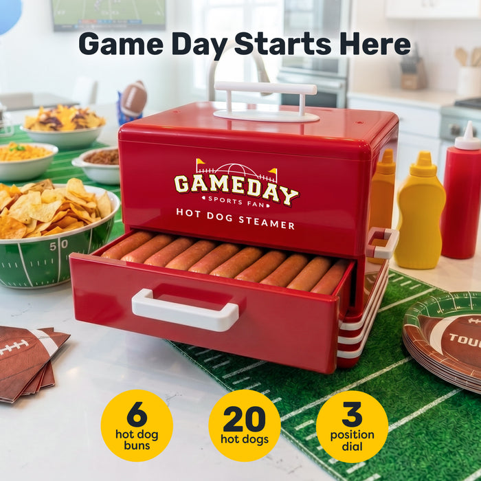 Nostalgia Game Day Hot Dog Steamer and Bun Warmer