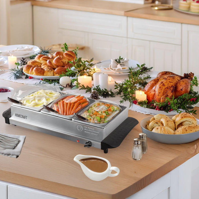 HomeCraft 3-Station 1.5-Quart Stainless Steel Buffet Server & Warming Tray
