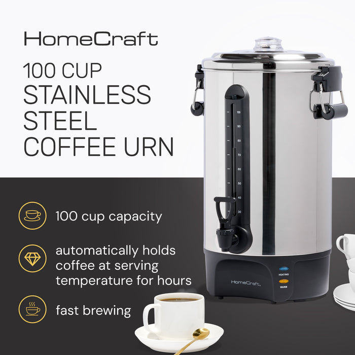 HomeCraft™ Quick-Brewing 1500-Watt Automatic 100-Cup Coffee Urn, Stainless Steel