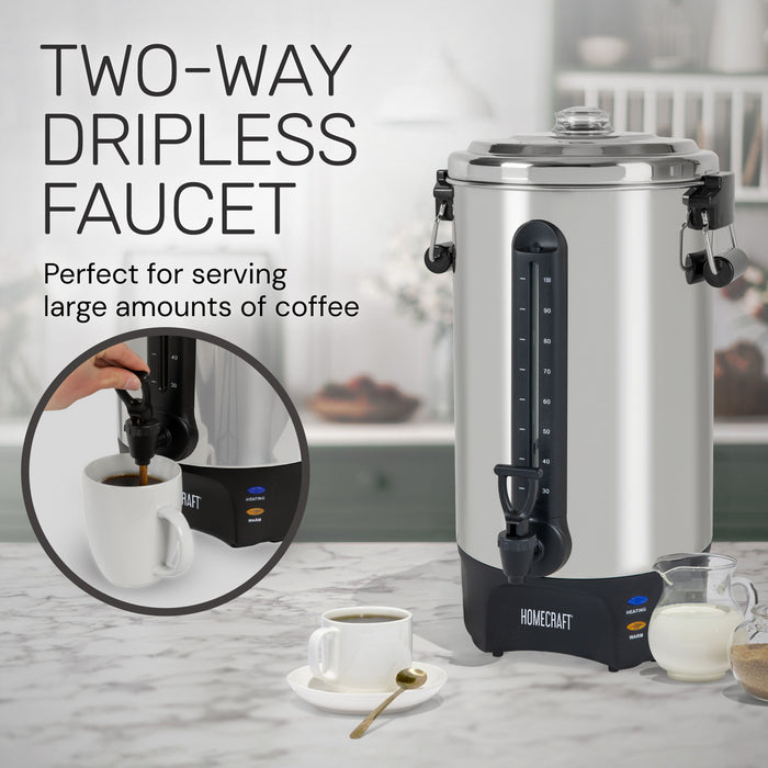 HomeCraft™ Quick-Brewing 1500-Watt Automatic 100-Cup Coffee Urn, Stainless Steel