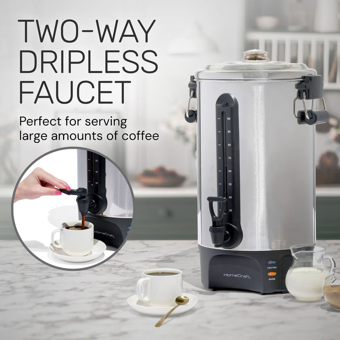 HomeCraft™ Quick-Brewing 1500-Watt Automatic 100-Cup Coffee Urn, Stainless Steel