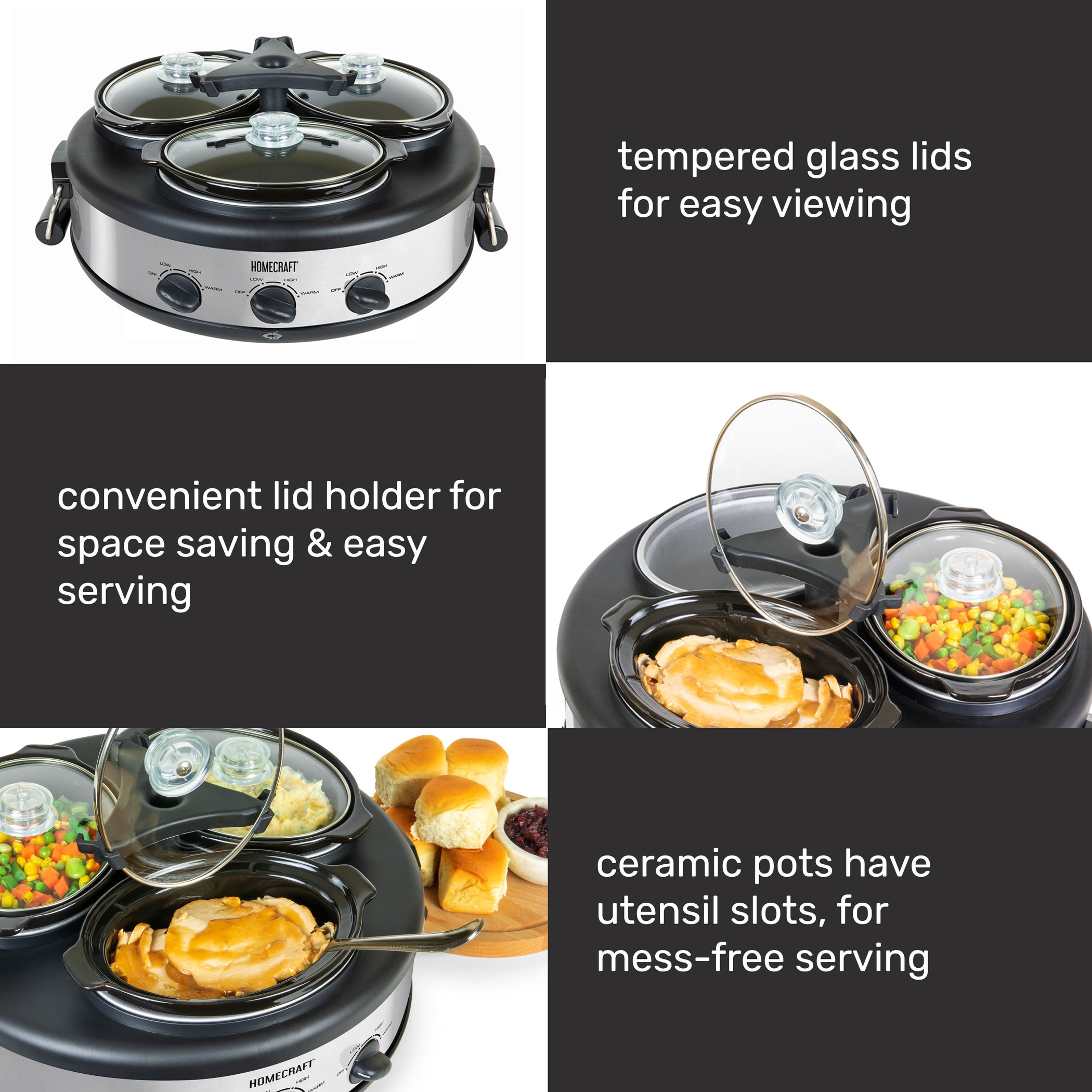 HomeCraft Triple Round Oval 1.5 Quart Cooker Buffet — Nostalgia Products