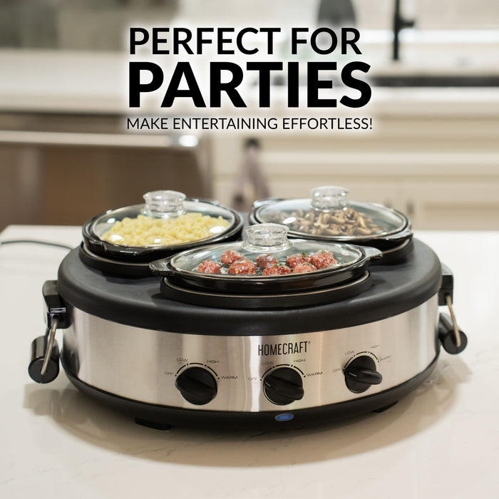 HomeCraft Triple Round Oval 1.5 Quart Stainless Steel Cooker Buffet