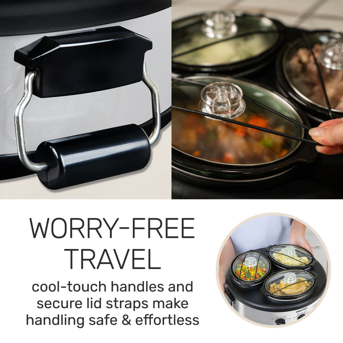 HomeCraft Triple Round Oval 1.5 Quart Stainless Steel Cooker Buffet