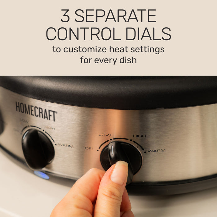 HomeCraft Triple Round Oval 1.5 Quart Stainless Steel Cooker Buffet