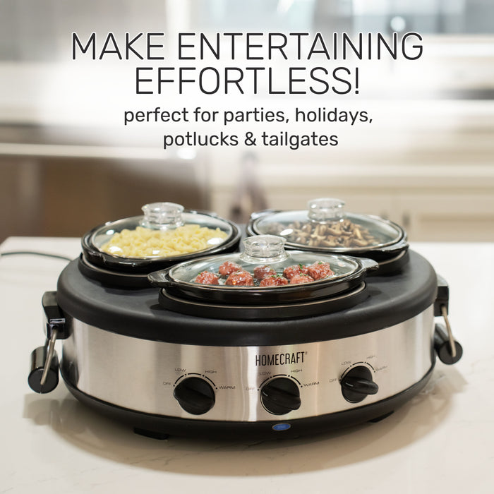 HomeCraft Triple Round Oval 1.5 Quart Stainless Steel Cooker Buffet