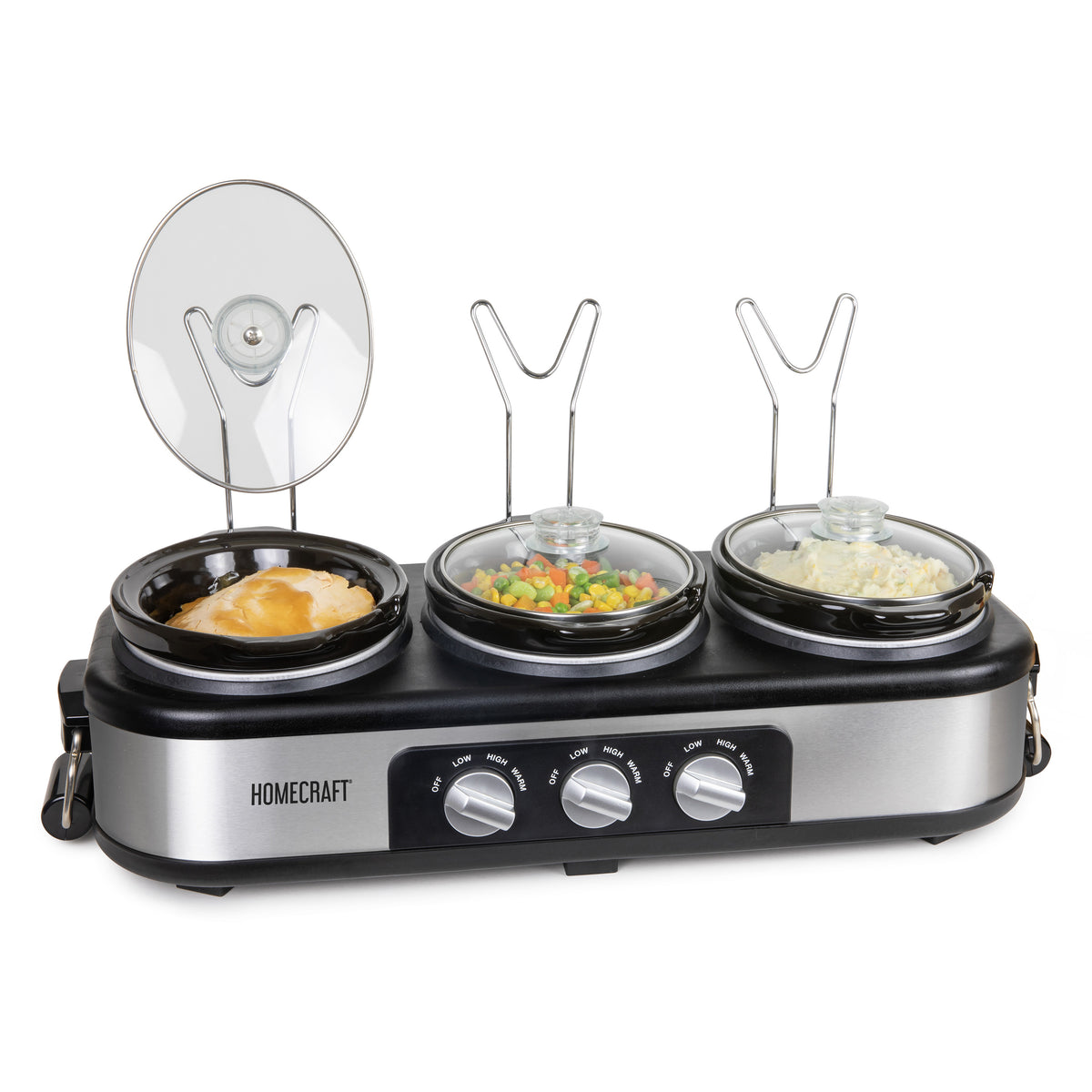 HomeCraft 3-Station 1.5-Quart Oval Slow Cooker Buffet — Nostalgia