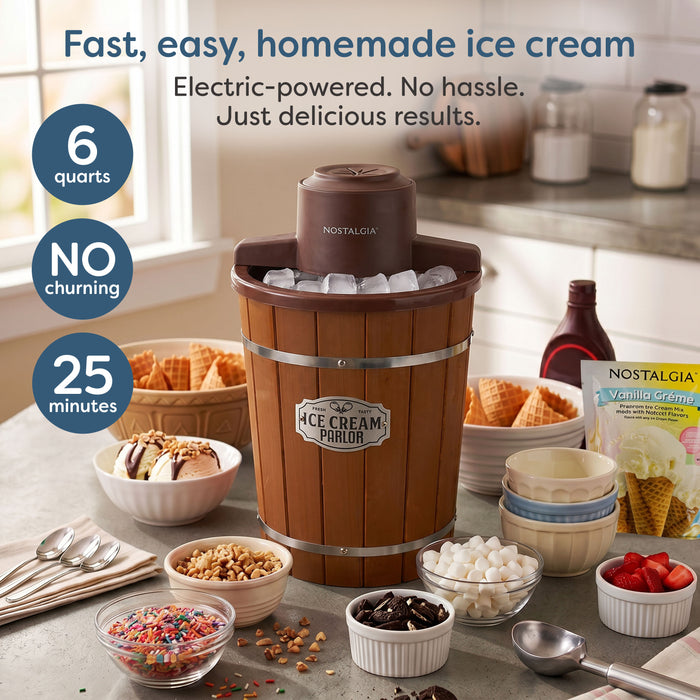 6-Quart Wood Bucket Electric Ice Cream Maker