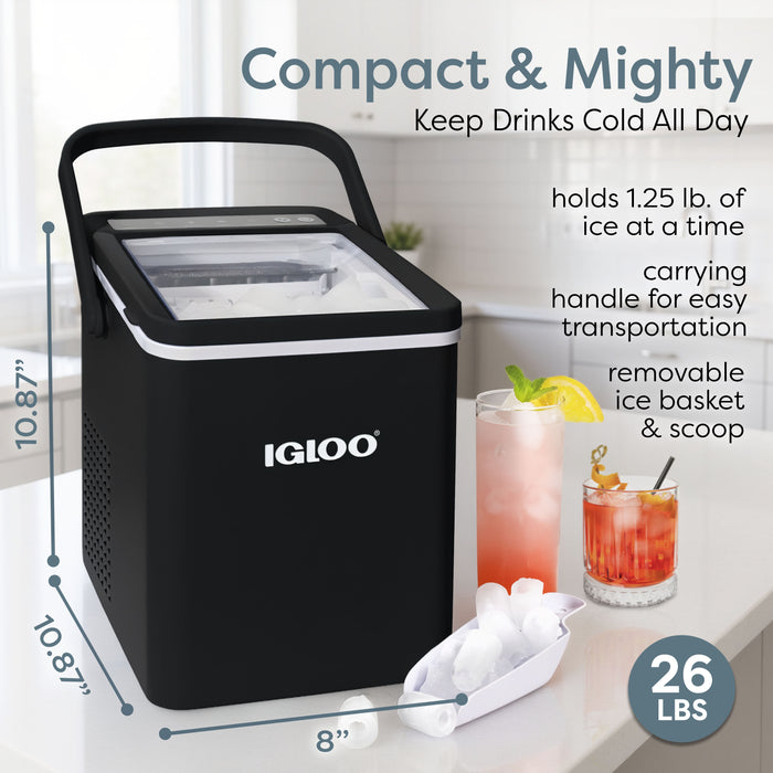 IGLOO® 26-Pound Automatic Self-Cleaning Portable Countertop Ice Maker Machine With Handle, Black