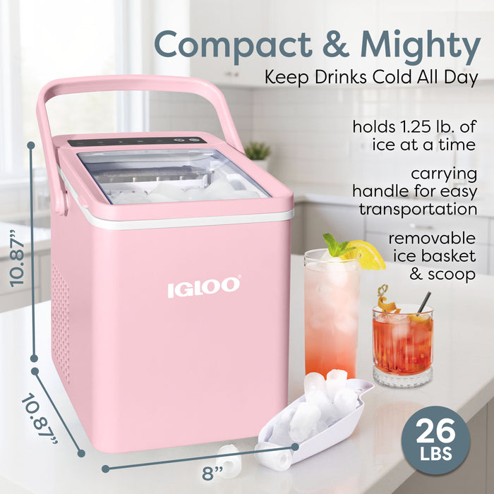 IGLOO® 26-Pound Automatic Self-Cleaning Portable Countertop Ice Maker Machine With Handle, Pink