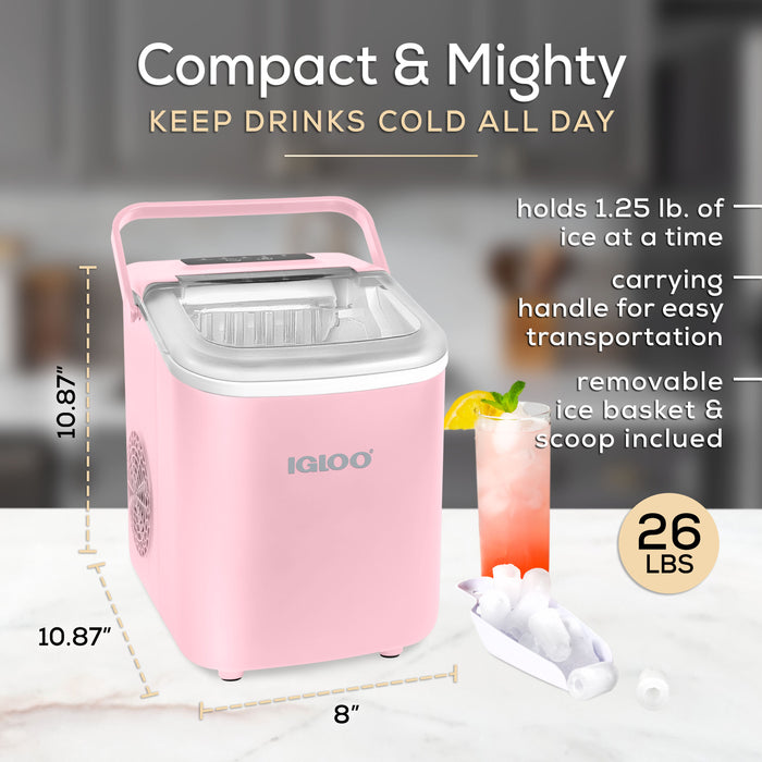 IGLOO® 26-Pound Automatic Self-Cleaning Portable Countertop Ice Maker Machine With Handle, Pink