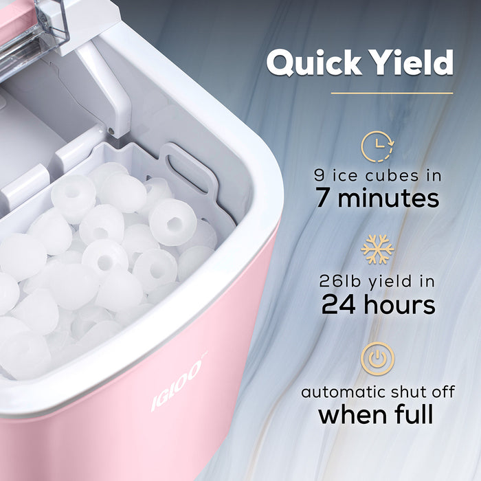 IGLOO® 26-Pound Automatic Self-Cleaning Portable Countertop Ice Maker Machine With Handle, Pink