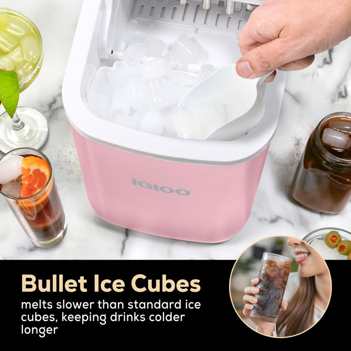 IGLOO® 26-Pound Automatic Self-Cleaning Portable Countertop Ice Maker Machine With Handle, Pink