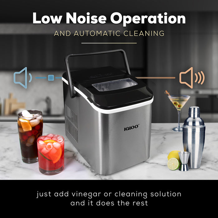 IGLOO® 26-Pound Automatic Self-Cleaning Portable Countertop Ice Maker Machine With Handle, Stainless Steel