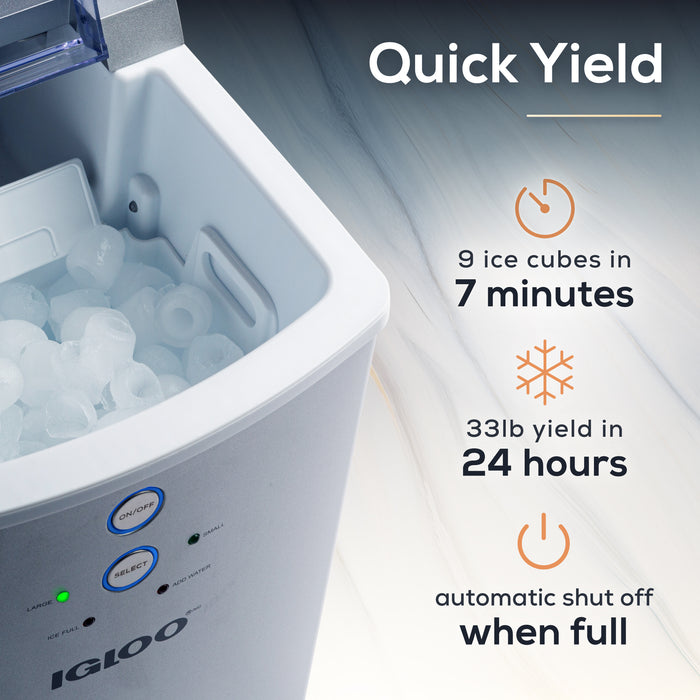 IGLOO® 33-Pound Automatic Portable Countertop Ice Maker Machine, Silver