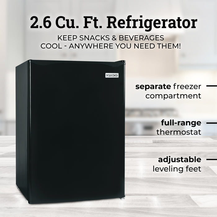 Igloo 2.6 Cu. Ft. Refrigerator w/ Freezer, Black