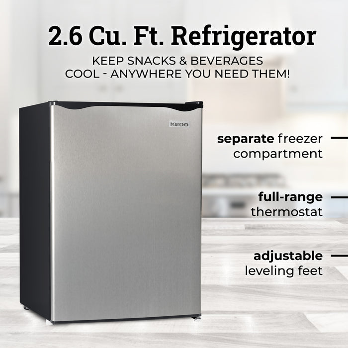 Igloo 2.6 Cu. Ft. Refrigerator w/ Freezer, Platinum