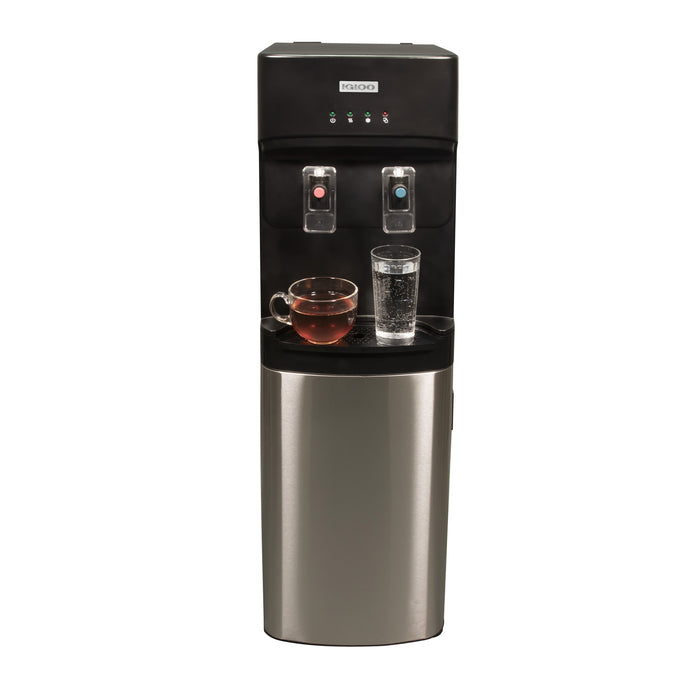 Igloo 3 & 5 Gallon Bottom Load Hot & Cold Water Dispenser, Black & Stainless Steel