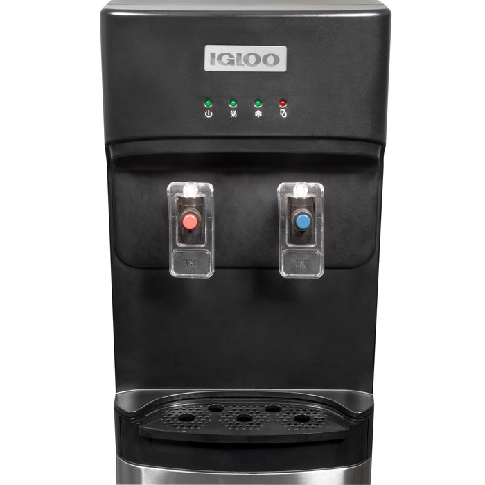 Igloo 3 & 5 Gallon Bottom Load Hot & Cold Water Dispenser, Black & Stainless Steel