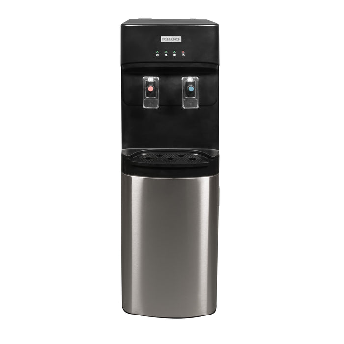 Igloo 3 & 5 Gallon Bottom Load Hot & Cold Water Dispenser, Black & Stainless Steel