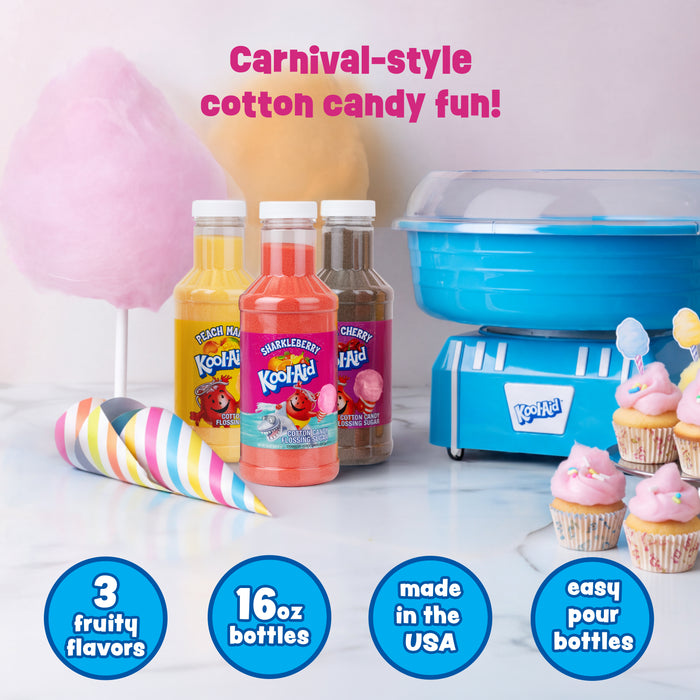 Kool-Aid Cotton Candy Flossing Sugar – Black Cherry, Sharkleberry, Peach Mango – 3 Pack