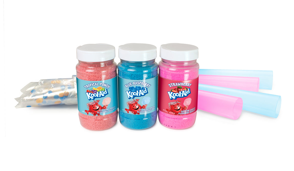 Kool-Aid Cotton Candy Flossing Sugar – Blue Raspberry, Strawberry, Tropical Punch – 3 Pack