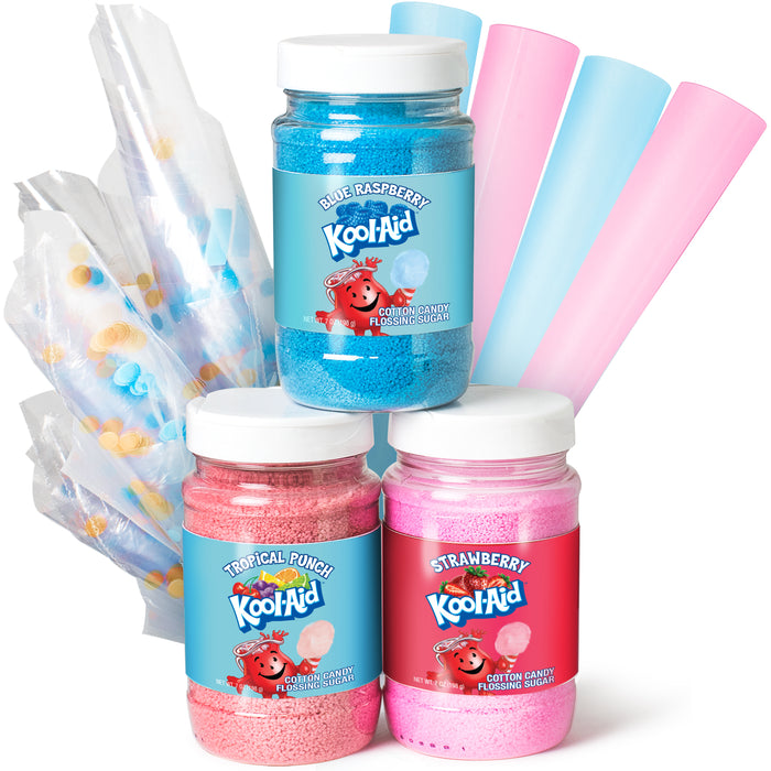 Kool-Aid Cotton Candy Flossing Sugar – Blue Raspberry, Strawberry, Tropical Punch – 3 Pack
