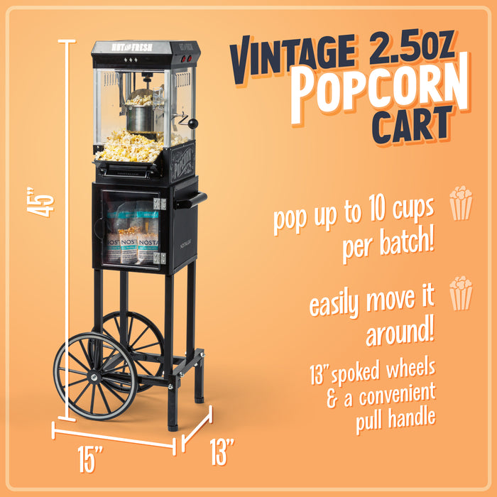 Vintage 2.5-Ounce Popcorn Cart with 5-Quart Bowl - 45-Inches Tall - Black