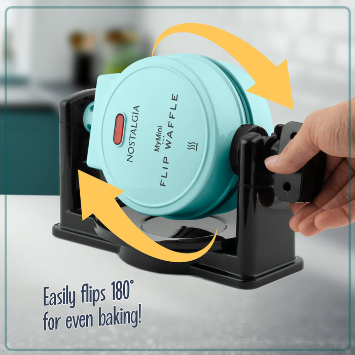 MyMini Flip Belgian Waffle Maker, Aqua