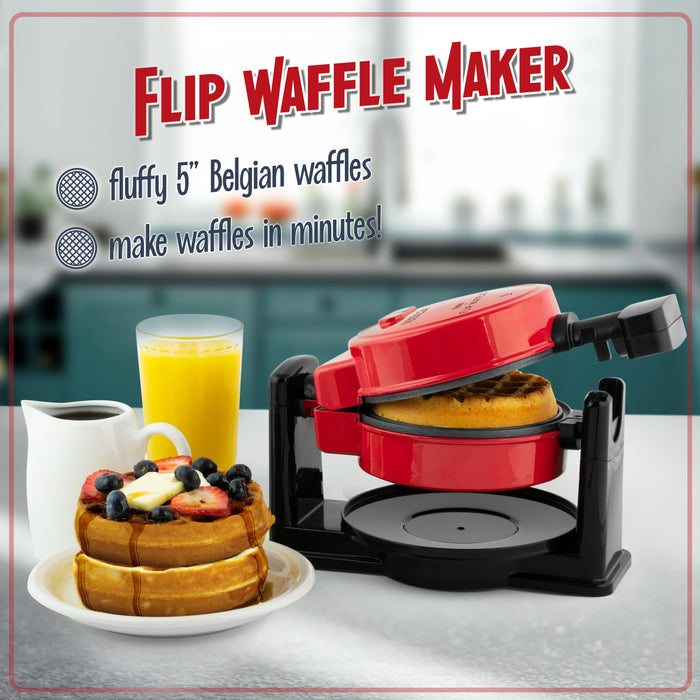 MyMini Flip Belgian Waffle Maker, Red