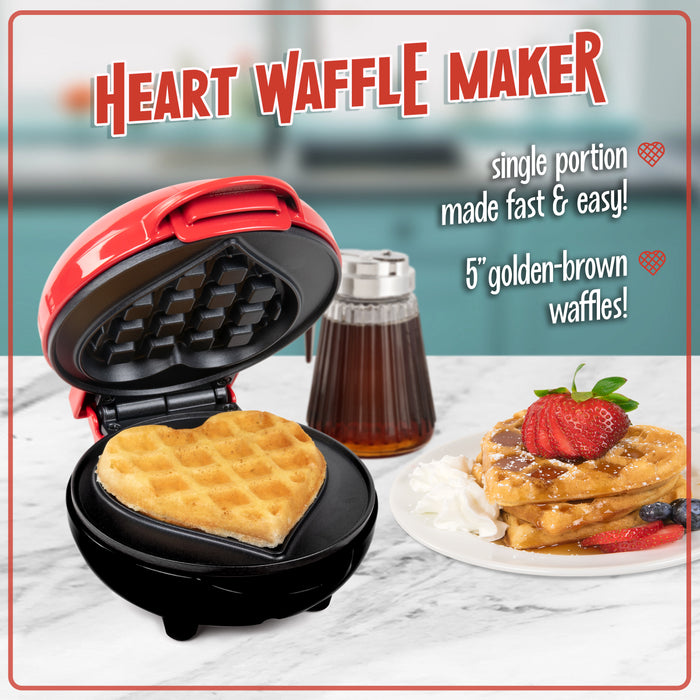 Nostalgia MyMini Personal Electric Waffle Heart Maker ,Red