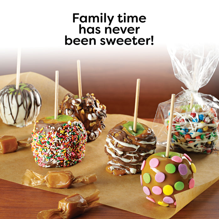 Lazy Susan Chocolate & Caramel Apple Party with Heated Fondue Pot, 25 Sticks, Decorating and Toppings Trays